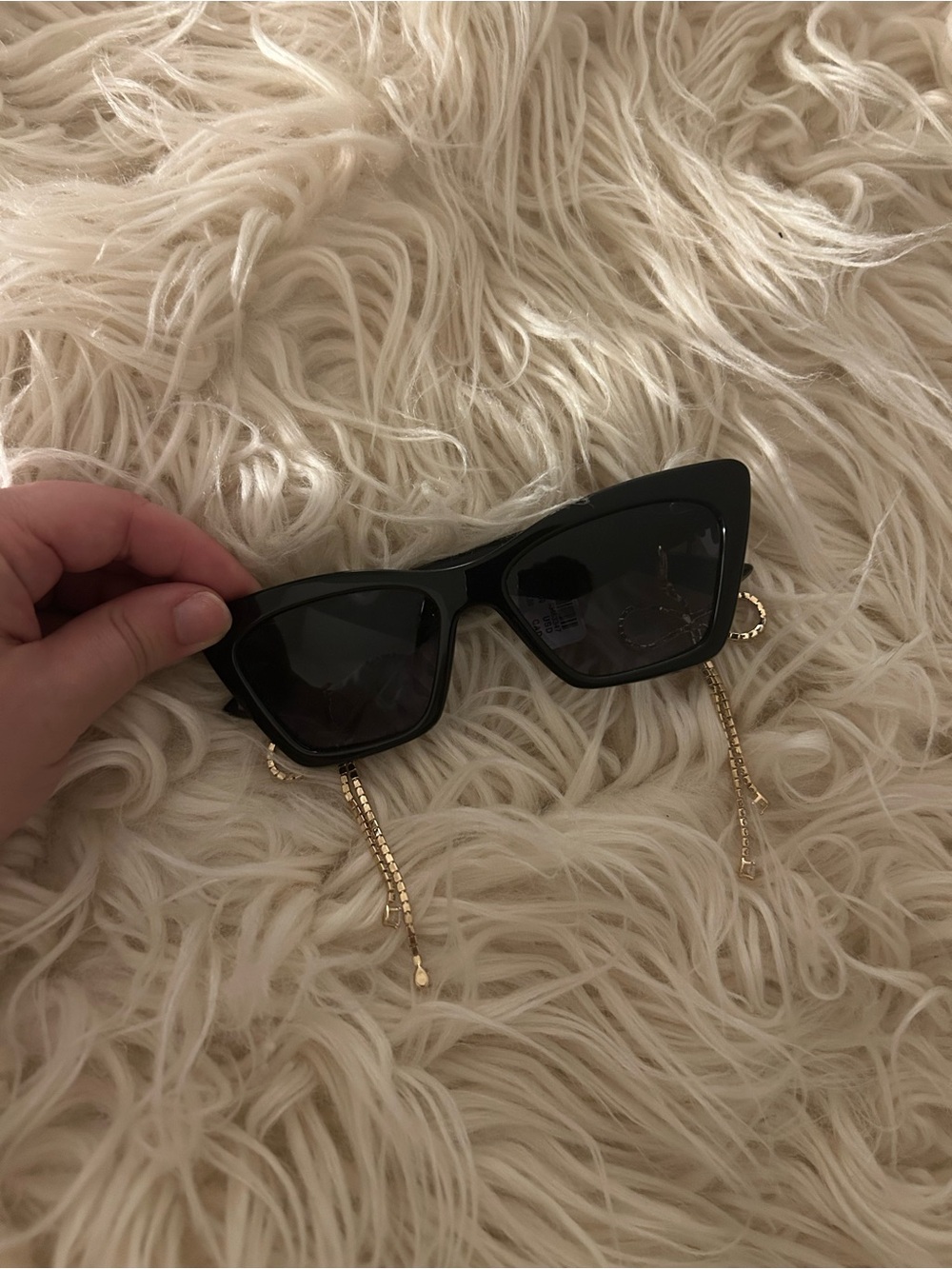 NWT Anthropologie Black Cat-Eye Sunglasses with Gold Chain Bow Accents